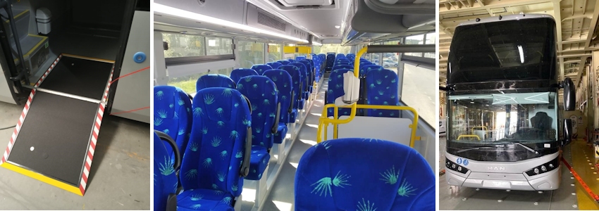 מימין האוטובוס באונייה מבט פנים ורמפת העלייה לכסאות גלגלים